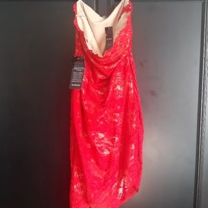 New BEBE asymmetrical strapless red lace dress